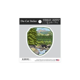 Die Cut Sticker Asheville, North Carolina, Black Bears and Stream, Contour Vinyl Sticker 1 to 3 inches (Waterproof Decal for Cars, Water Bottles, Laptops, Coolers), Small