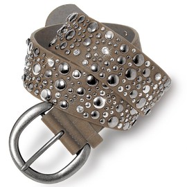 CASPAR Womens Wide Belt / Waist Band with Studs and Rhinestones - many colours - GU248, Gürtel Länge:95;Farbe:khaki