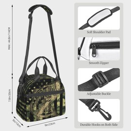 bassyil Camo Flag Fish Insulated Lunch Bag Reusable Lunch Box With Adjustable Shoulder Strap Cooler Tote Bag For Men Women