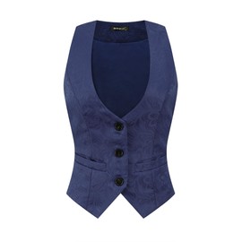 Allegra K Women's St. Patrick's Day Costumes Vintage Waistcoat Button Up Steampunk Jacquard Sleeveless Suit Vest Waistcoats Dark Blue XL