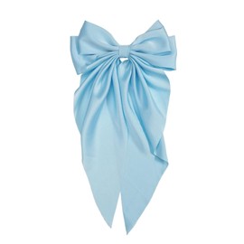 Light Blue Jumbo Silky Satin Bow Clip Hair Barrettes with Long Tails - Large French Metal Bowknot Hairpins for Girls, for Women and Girls,Large Metal Hair Slide Clips and Hair Pins Accessories