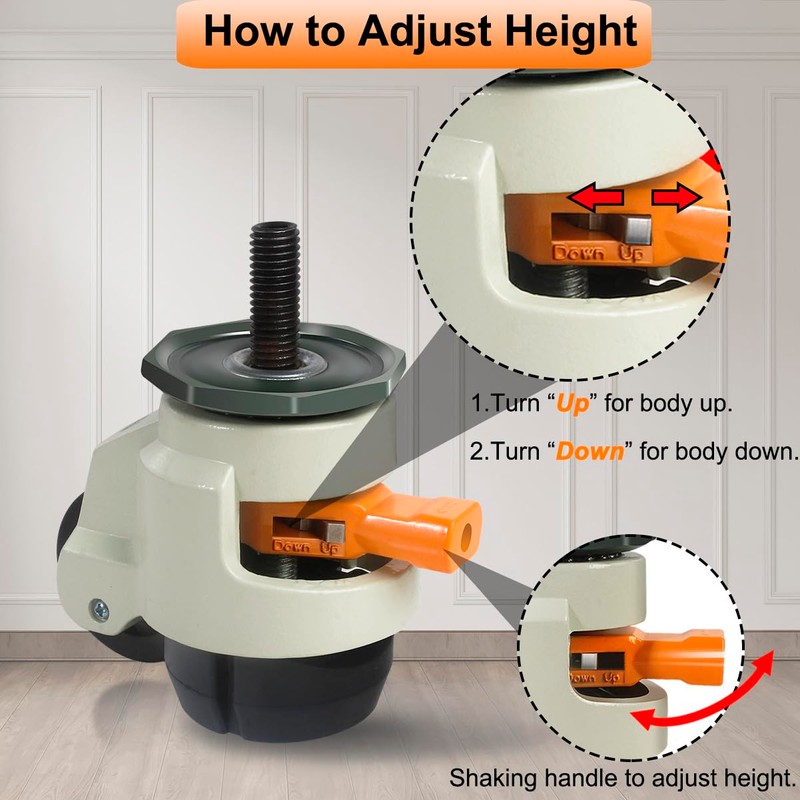 Leveling Stem Casters, M12 Thread Casters Set of 4 Heavy