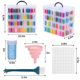 QUEFE 4-Tier Diamond Painting Storage Container, 200 Slots Portable Bead Organizer Box, Stackable Crafts Organizers for DIY Diamond Art Craft Jewelry Bead Storage