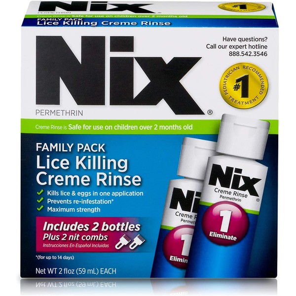 Nix Lice Killing Crème Rinse Family Pack, 2 oz Nix Crème Rinse and 2 Nit Combs