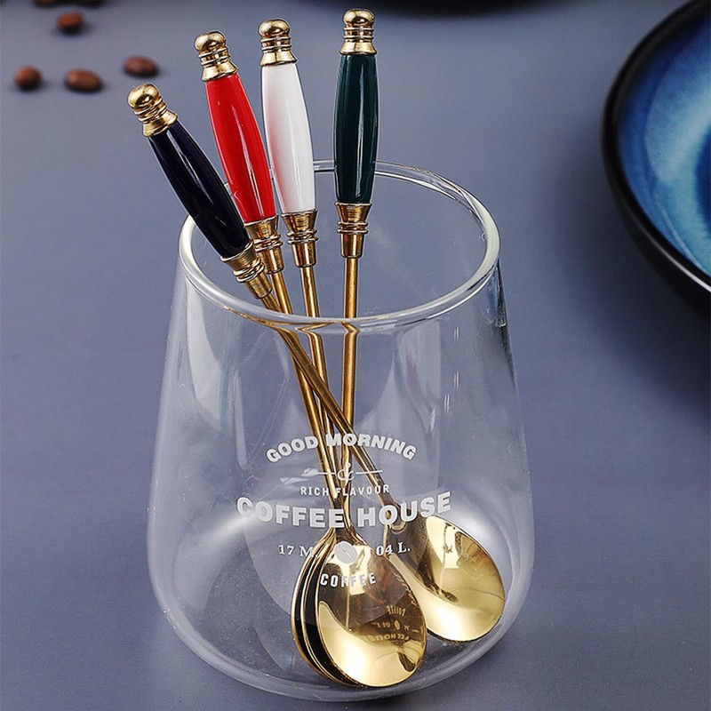 WUBAYI 4pcs Latte Spoon, Stainless Steel Gold Long Handle Spoons