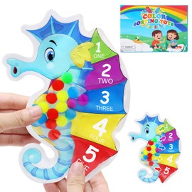 JoyPlus Colour Sorting Game Fidget Toy, Squeezable Colours Sorting Toy, Seahorse Shape Gel Filled Anti Stress Autism Toy, Fidget Squishy Toy Anxiety ADHD Toy Soothing for Stress Anxiety