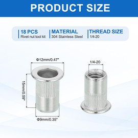 sourcing map 18Pcs 1/4-20 Rivet Nut 304 Stainless Steel Rivet Nut Tool Hardware Nuts Suitable for Furniture, Decoration in Nuts Bolt Fastener, Silver