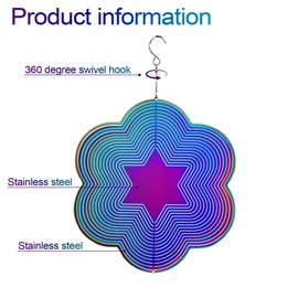 MiOYOOW Wind Spinner, 3D Rotating Stainless Steel Wind Spinners Mirrored Flowing Wind-Chime with Hook for Garden Yard Home Decoration