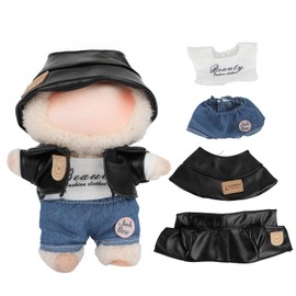 17 cm Doll Clothes (NO Doll) - Premium Doll Clothing & Accessories, Premium Doll Outfit with Accessories -Fur Hat + Leather Pants + Printed T-Shirt + Denim(Style C)