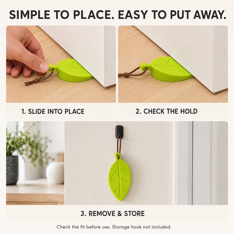 Door Stopper Wedges, 3 Pack, Leaf-Shaped Silicone Door Stops with