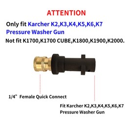 Adaptador de pistola de lavado de alta presión de 1/4 pulgadas, juego de puntas de boquilla de pulverización de latón hembra conector rápido para Karcher k2 k3 k4 k5 k6 K7