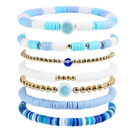 Preppy Heishi Bracelets Set Colorful Stretch Clay Pearl Stackable Beaded Bracele