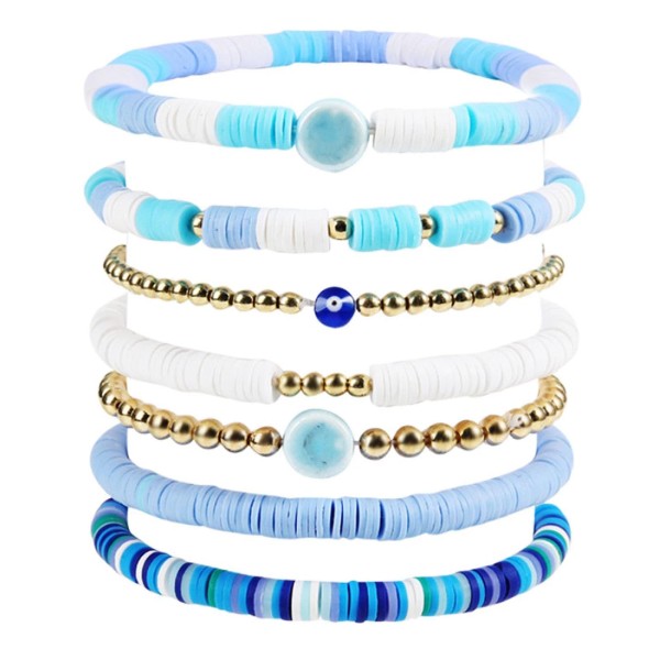 Preppy Heishi Bracelets Set Colorful Stretch Clay Pearl Stackable Beaded