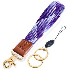 Fishent Stretchy Wristlet Keychain,Braided Cute Wrist Lanyards for Keys, Key Chain Holder for Women Men, Wrist Strap Keychain for Car Keys Phone Camera Wallet ID Badges Card (Gradient Purple),