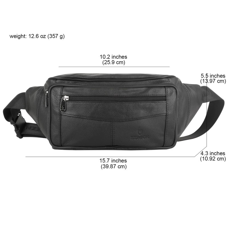 ZZNICK Large Size Genuine Leather Fanny Pack/Waist Bag/Organizer with Adjustable