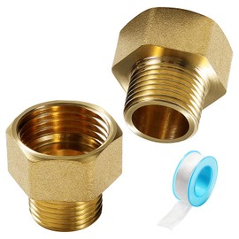 Lyeteung 2 PCS G1/2 Female to G3/8 Male Brass Thread Fitting Reducer, Hex Bushing Adapter, Brass Pipe Fitting Reducer Adapter, with Plumbers Tape, for Pipe Connection
