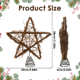 Christmas Tree Topper Lighted, Handmade Rattan Tree Star, Christmas Tree Star Topper With 10 Lamp Beads, Stereo Christmas Tree star, Holiday Decorations, Christmas Tree Decorations