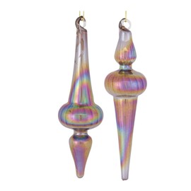 Melrose 12 Count Purple and Bronze Iridescent Glass Christmas Finial Drop Ornaments 6"