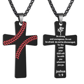 VERKUUY Baseball Cross Necklace for Boys Men, Stainless Steel Cross Pendant 24'' Chain Inspirational Bible Verse Religious Jewelry Gifts