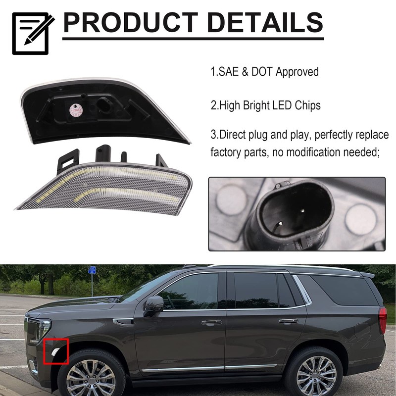 Clear Lens LED Side Marker Lamp Replacement For 2021-2024 Yukon/Yukon