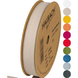Halbach Seidenbänder Cotton Ribbon 20 mm x m, Ribbons for Crafts Sold by the Metre, Fabric Ribbon for Decorations, Woven Ribbon, 100% Cotton, DIY Craft, Bias Binding Sewing Work, Colour: Linen, 24500