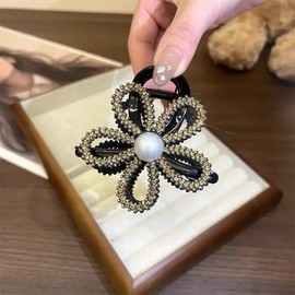 Cubic Flower Cutout Hair Claw Clip for High Ponytails Black Claw Clip 10ea