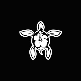 AzQuest Hibiscus Turtle Hawaiin Car Decal Sticker | Cars Trucks Vans Walls Laptop | White | 6 Inch | AZQ198|