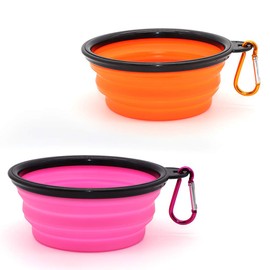 SLSON Pack of 2 Dog Bowls Portable Foldable Bowl for Dogs and Cats (350 ml, Orange and Pink)