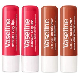 Vaseline Lip Therapy Variety 4-Pack – Rosy Lips + Cocoa Butter Moisturizing Lip Balm with Vitamin E, 0.16 Oz Ea
