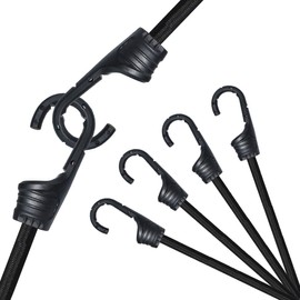Pack of 12 Elastic Straps with Hooks, Expander with Hooks, Expander Luggage Tensioner, Elastic Multi-Purpose Rubber Tie Down Straps for Luggage, Roof Rack, Camping, Weatherproof (Black-30 cm)