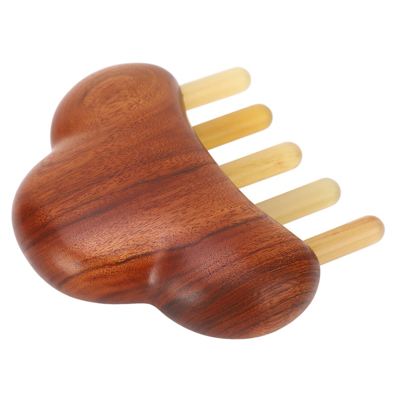 Sandalwood Massaging Comb Lotus Ox Horn Shape Reduce Pressure Wide