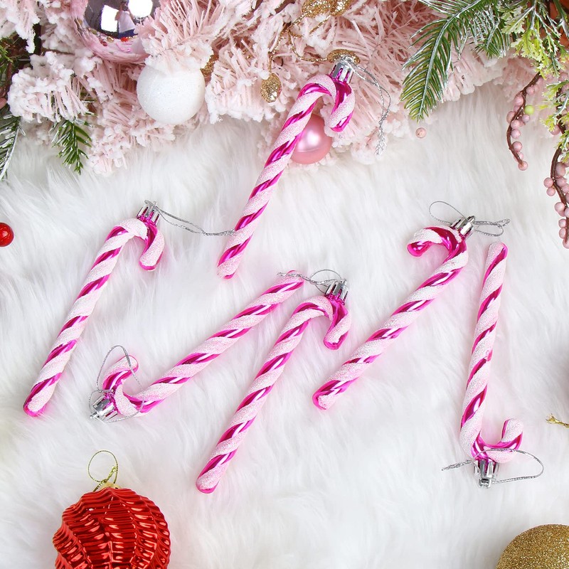 DERAYEE 6 PCS Christmas Glitter Candy Cane Plastic Candy Cane