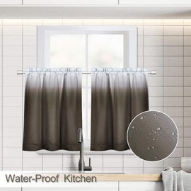 SeeGlee 36 Inch Length Ombre Curtain Blackout Rod Pocket Short Curtain - Water-Proof Small Tier Curtain for Kitchen (30 Inch Width by 36 Inch,Brown,1 Panel)
