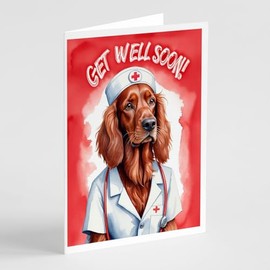 Caroline's Treasures Irish Setter Get Well Soon Greeting Cards Pack of 8 Blank Cards with Envelopes Whimsical A7 Size 5x7 Blank Note Cards