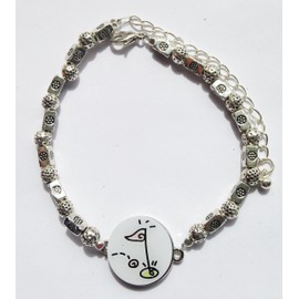 One Putt Designs Par 3 Collection Ball Marker Ankle Bracelet - Pewter Golf Balls & Rectangles