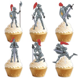 18pcs Glitter Soldier Dessert Cupcake Topper Pick for Medieval Knights Theme Decorations Men Boys Happy Birthday Party Decor Supplies