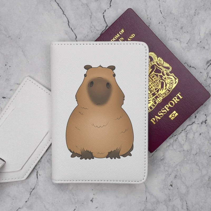 Azeeda 'Grumpy Capybara' Passport Cover & Luggage Tag Travel Set