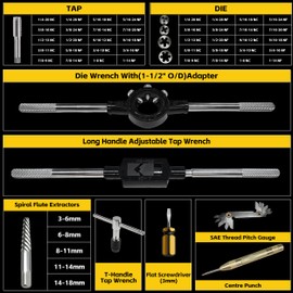 KJE 52PCS Large SAE Tap and Die Set, Jumbo Tap & Die Sets,Size 1/4"-20 to 1"-14, Thread Repair Kit with Rethreading Tools & Thread Chasers, for Internal and External Threading