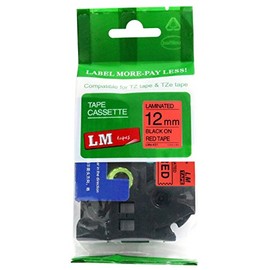 LM Tapes - Brother PT-1290 1/2" (12mm 0.47 Laminated) Black on Red Compatible TZe P-touch Tape for Brother Model PT1290 Label Maker with FREE Tape Guide Included
