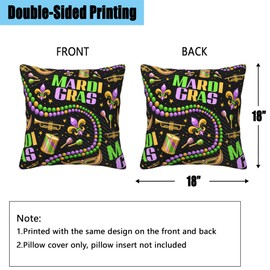 Gnhkmw Happy Mardi Gras Carnival Pillow Covers 18X18, Colorful Fleur de Lis Mask and Beads Decorative Throw Pillow Covers, Carnival Pillowcase Cushion Case for Home Sofa Couch Indoor Outdoor Set of 2