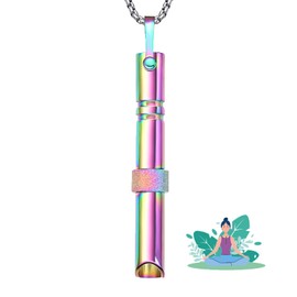 Breathing Necklace,Stop Stress & Anxiety Relief Breathlace Breath Whistle Shape Stainless Steel Necklaces,Breathlink Calm Carry Aids Inhaler,Breathnecklece for Adults Meditation Gifts (Colour)