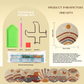 8 Pcs Boho Diamond Painting Coasters Abstract Moon Diamond Coasters with Holder Diamond Art Coasters Diamond Painting Kits Non Slip Wooden Coaster for Beginners Adults Kids Dining Decors Art Crafts