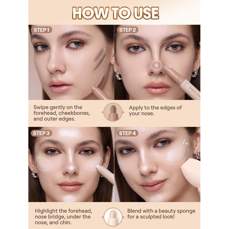 SHEGLAM 2-in-1 Contour & Highlight Stick Cream Waterproof Contour Stick-Hazelnut