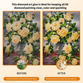 GRLELOU Diamond Painting Sealer, 5D Diamond Painting Glue Sealer, Permanent Hold & Shine Effect Sealer, Diamond Art Sealer with Sponge Head, Fast-Drying Art Glue for Diamond Painting Accessories（8OZ）