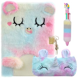 FENYW Notizbuch Plüsch Mädchen, Geheimes Tagebuch für Mädchen, Tagebuch Mädchen mit Schlöss Stift, Einhorn Notizbuch Set, für 6 7 8 9 10 11 12 Jährige Mädchen Geburtstag Kindertag Weihnachten