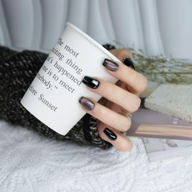 farfarflame Handmade Nail Tip, Short, False Nails, Diamond, Glossy, Cute, Just Paste On, Party, Pack of 10 (Dream Black, S)