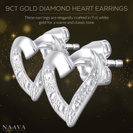 Naava Women's Diamond Heart 9 ct White Gold Earrings