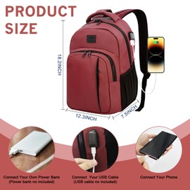 WOLT | Mochila de viaje para portátil con puerto de cargador USB, bolsa impermeable para universidad, mochila aprobada por aerolíneas, se adapta a portátiles de 17 pulgadas, Rojo -, Large, Mochila