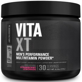 Jacked Factory Vita XT Performance Vitamin Powder - Daily Multivitamin Powder for Men with KSM-66 Ashwagandha, Prebiotic Fiber, Vitamin A, C, D, K, B6, B12, & More - Strawberry Lemonade, 30Sv