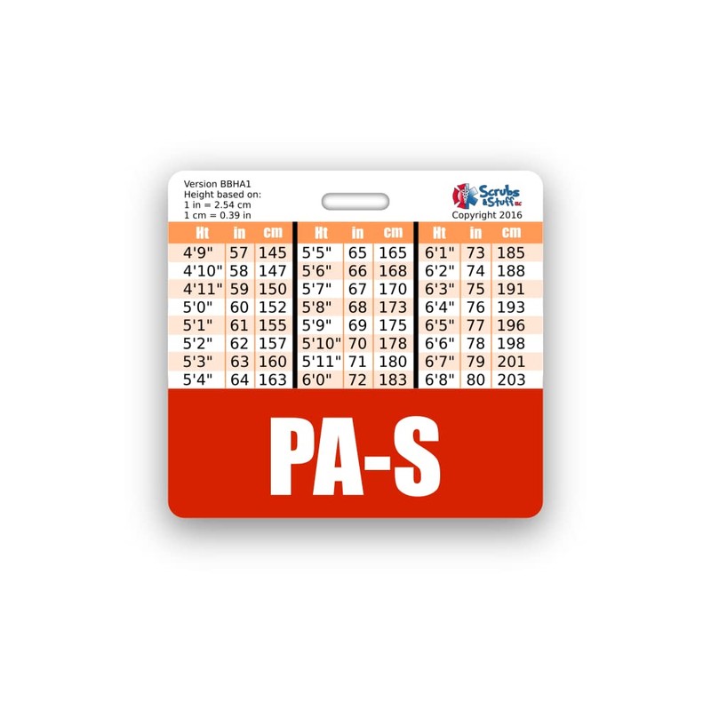 PA-S Badge Buddy Horizontal w/Height & Weight Conversion Charts (Standard,